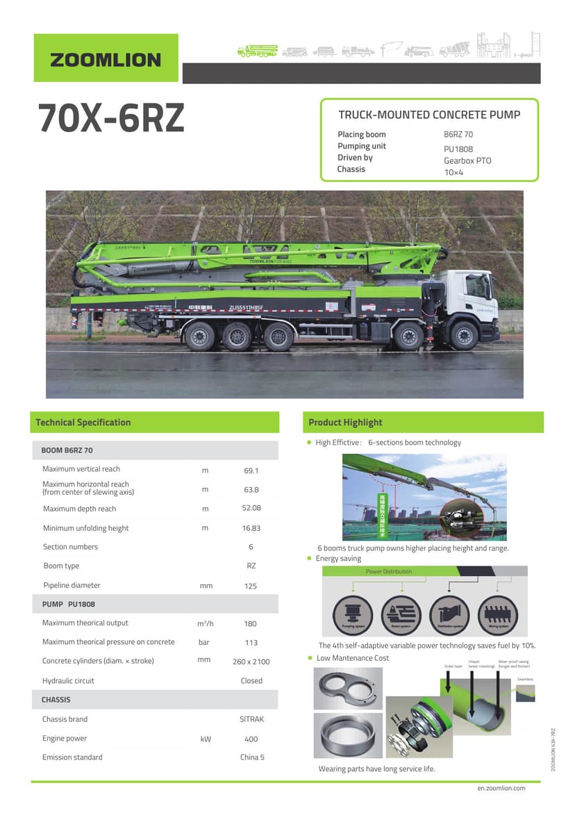 Mercedes Čerpadlo betonu 70 m Technické listy číslo 1 společnosti AD Podlahy